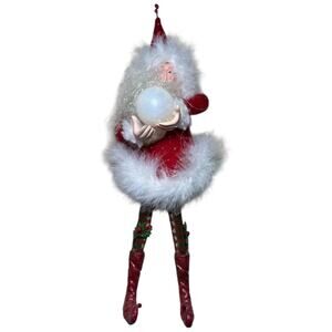 Daddys Long Legs Santa Doll Red Velvet Marabou Feather Vintage